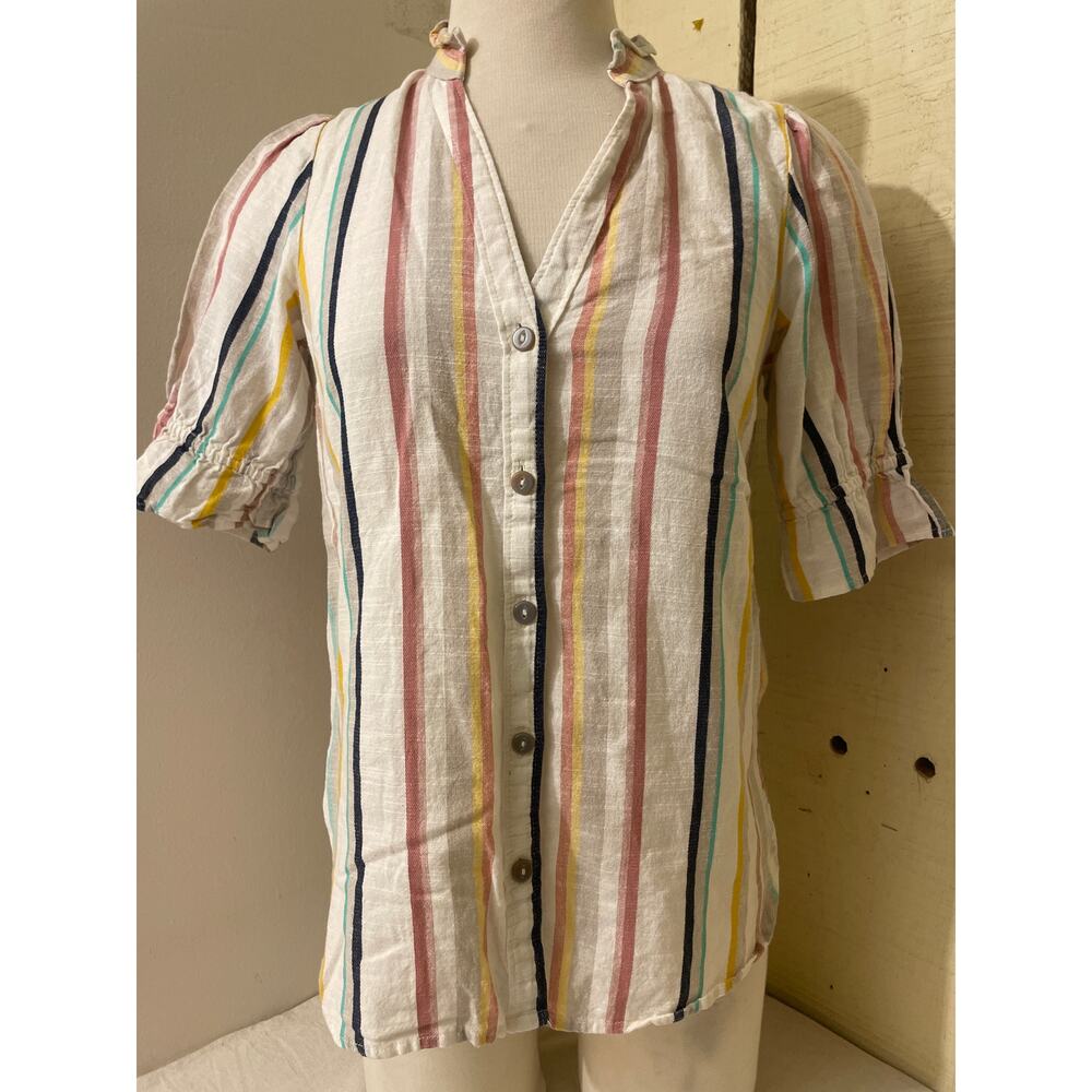 Maeve Anthropologie Women's Size 2 Button Up Shirt Striped Cotton